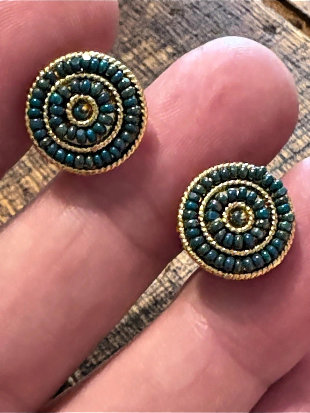 Beaded Geometric Earrings in Blue & Gold